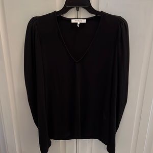 FRAME black knit v neck top with design sleeves M